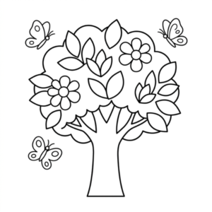 Borboletas na árvore para colorir